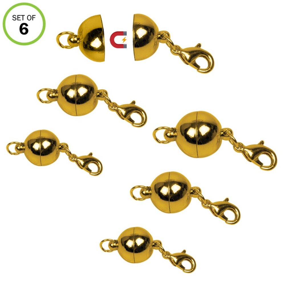 Magnetic Clasps Necklace -NEW- Set of 6 Goldtone - Ball - Bracelet Clasp - Picture 3 of 6